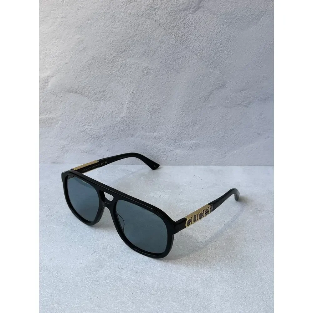 NEW Gucci GG1188S Black Blue Gold Logo Aviator Sunglasses
